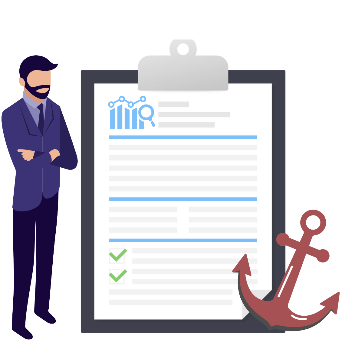 Person looking at a report with an anchor