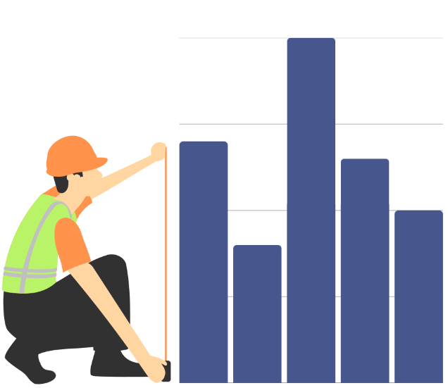 Person measuring a bar chart
