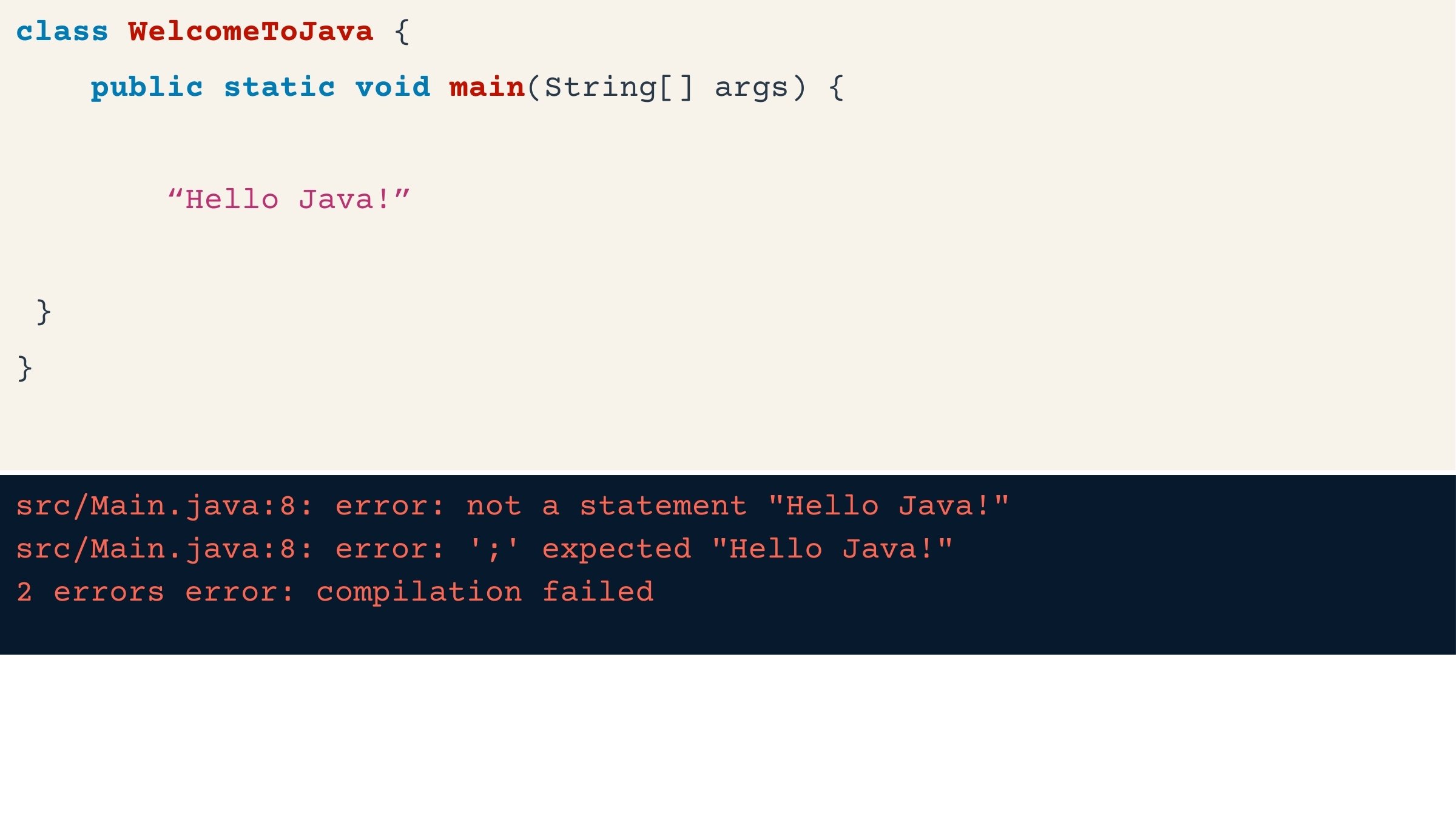 Java error message displaying as a result of this code