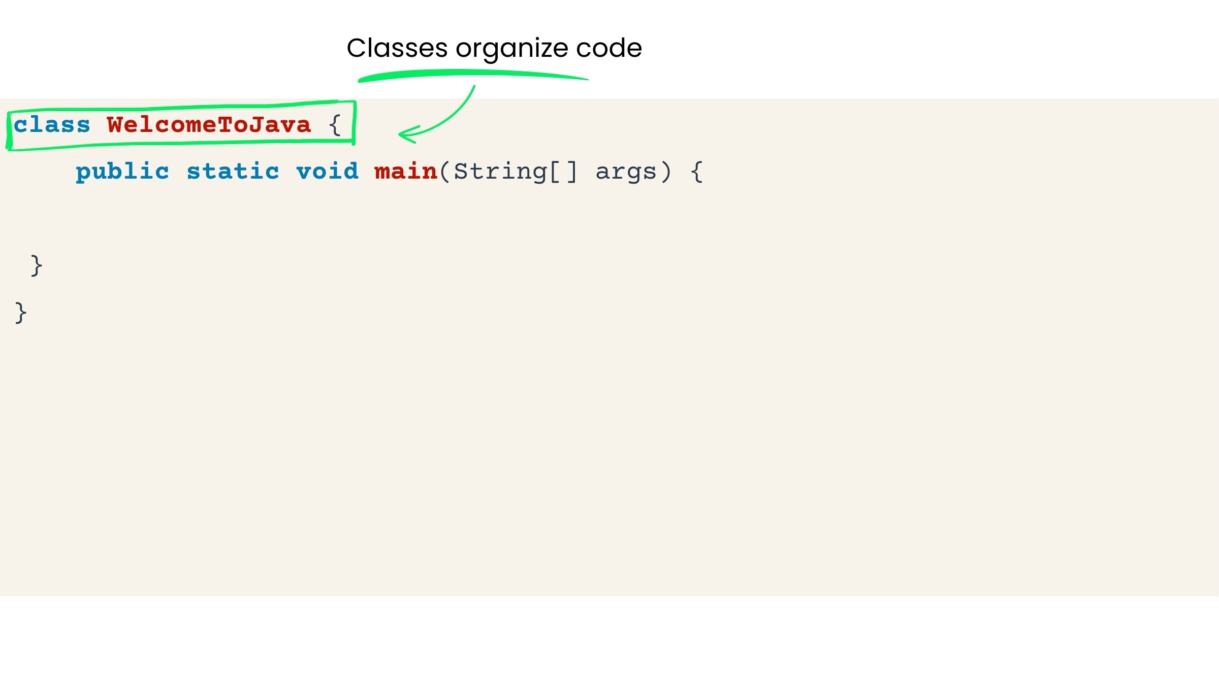 Java class and main method, with class highlighted