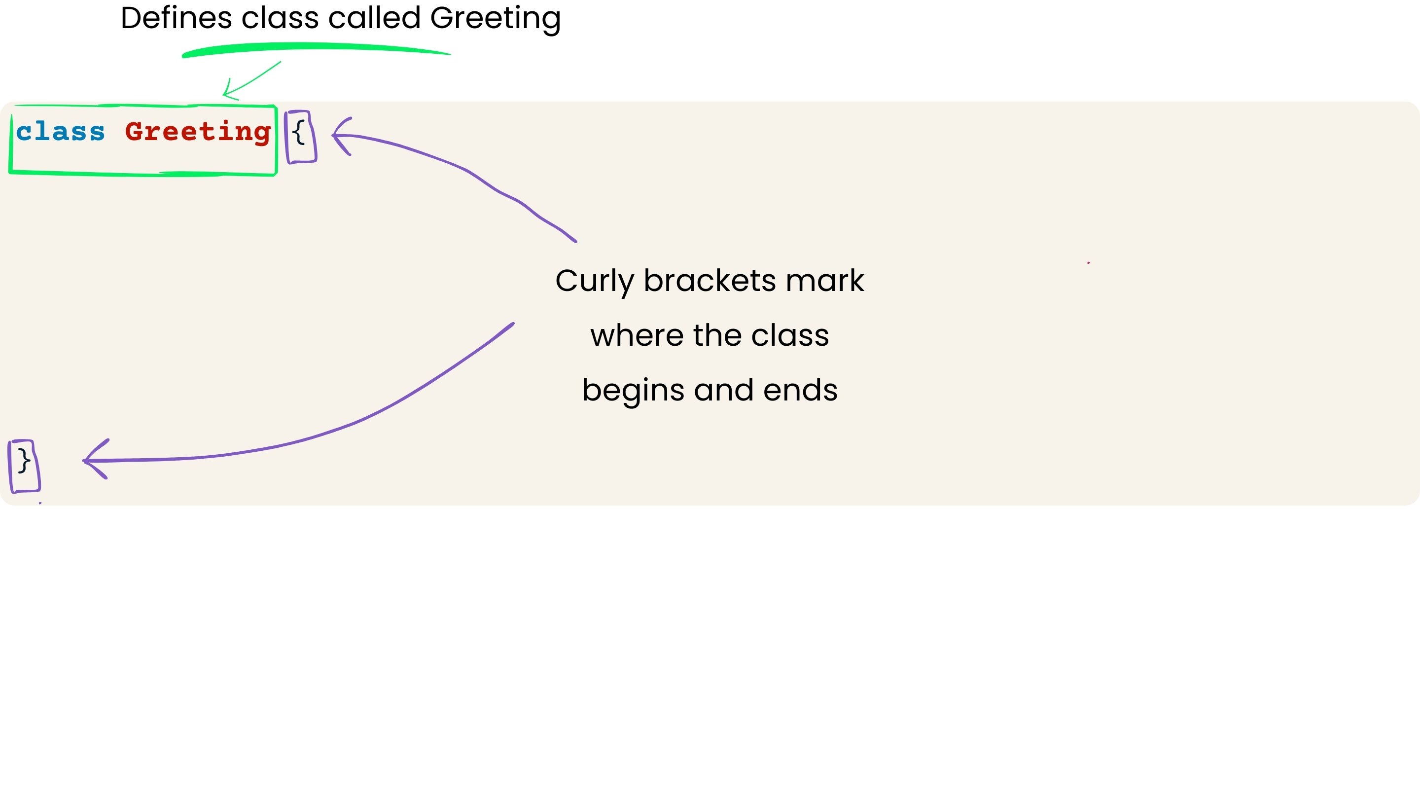 Java code with curly brackets highlighted after the Greeting class
