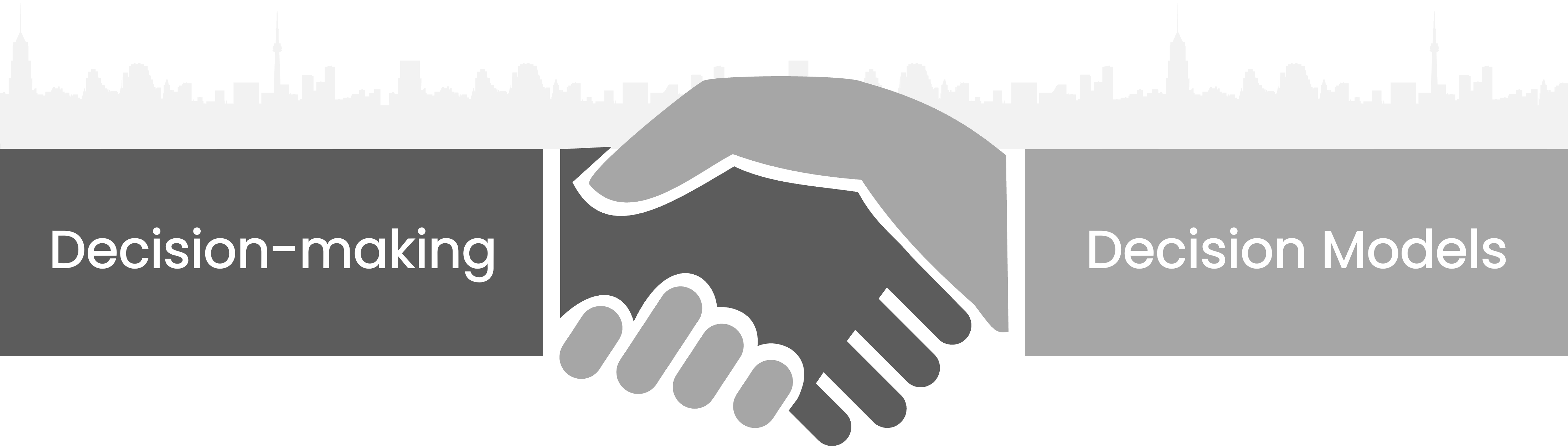 Illustration of a handshake between two blocks labeled "Decision-making" on the left and "Decision Models" on the right.