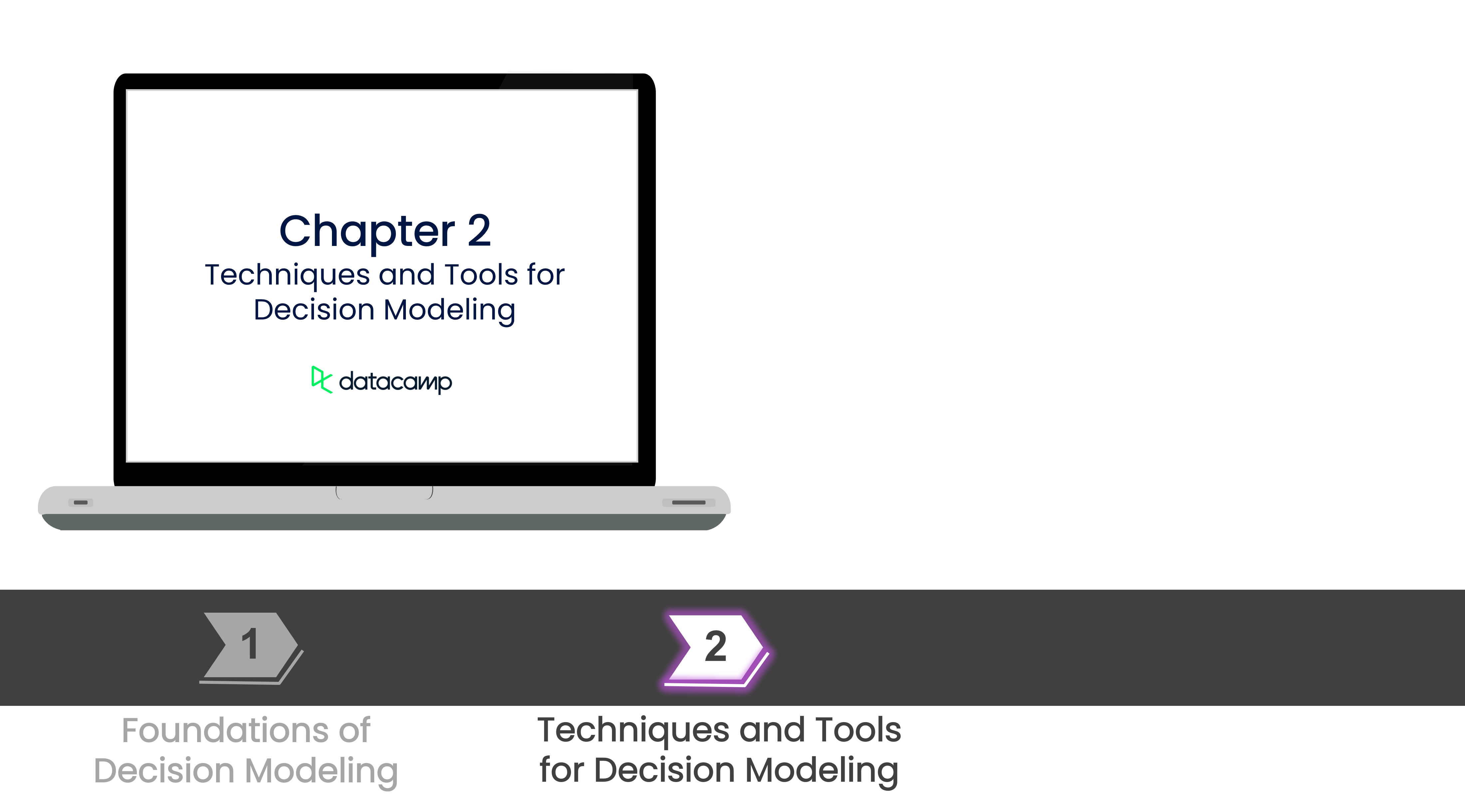 Image of a notebook and the label 2 Techniques and Tools for Decision Modeling highlighted in purple