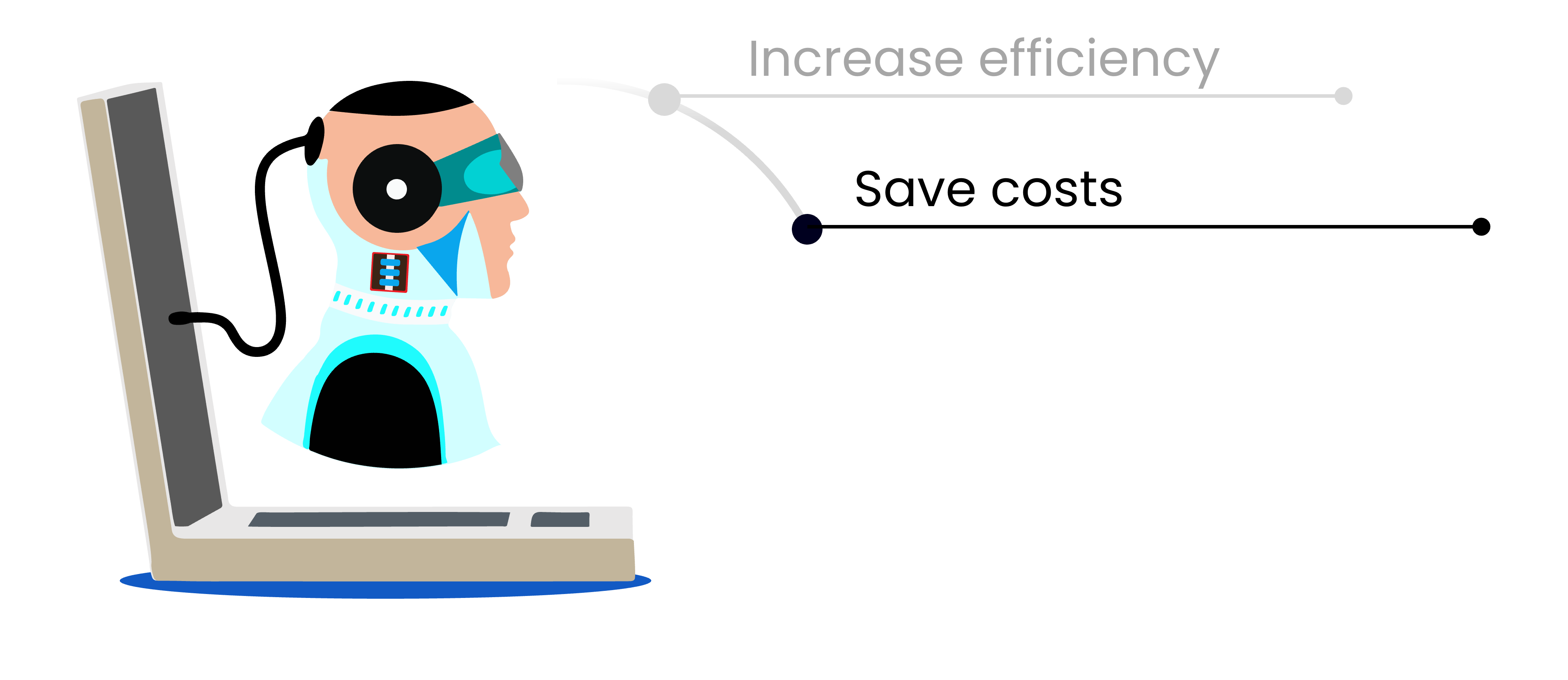 Image of a futuristic robot head coming out of a notebook
