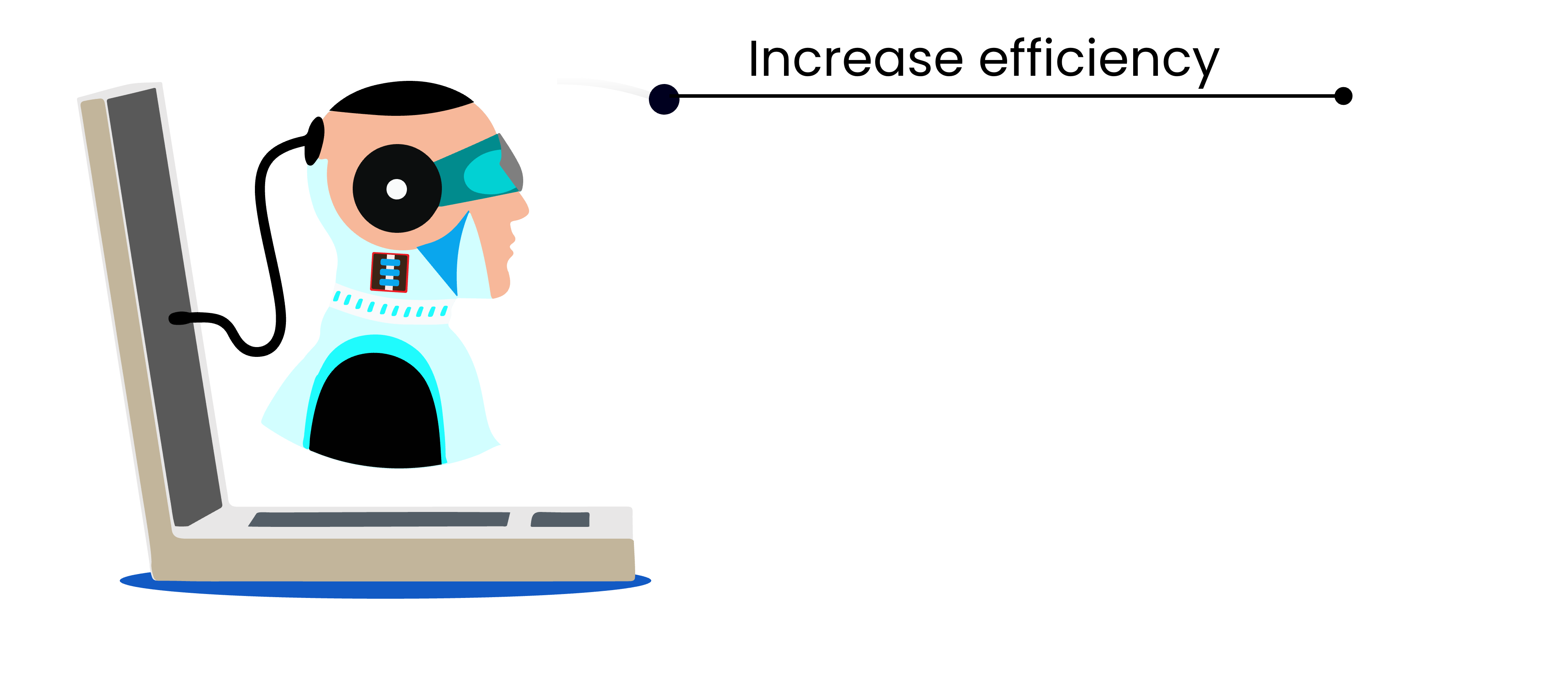 Image of a futuristic robot head coming out of a notebook