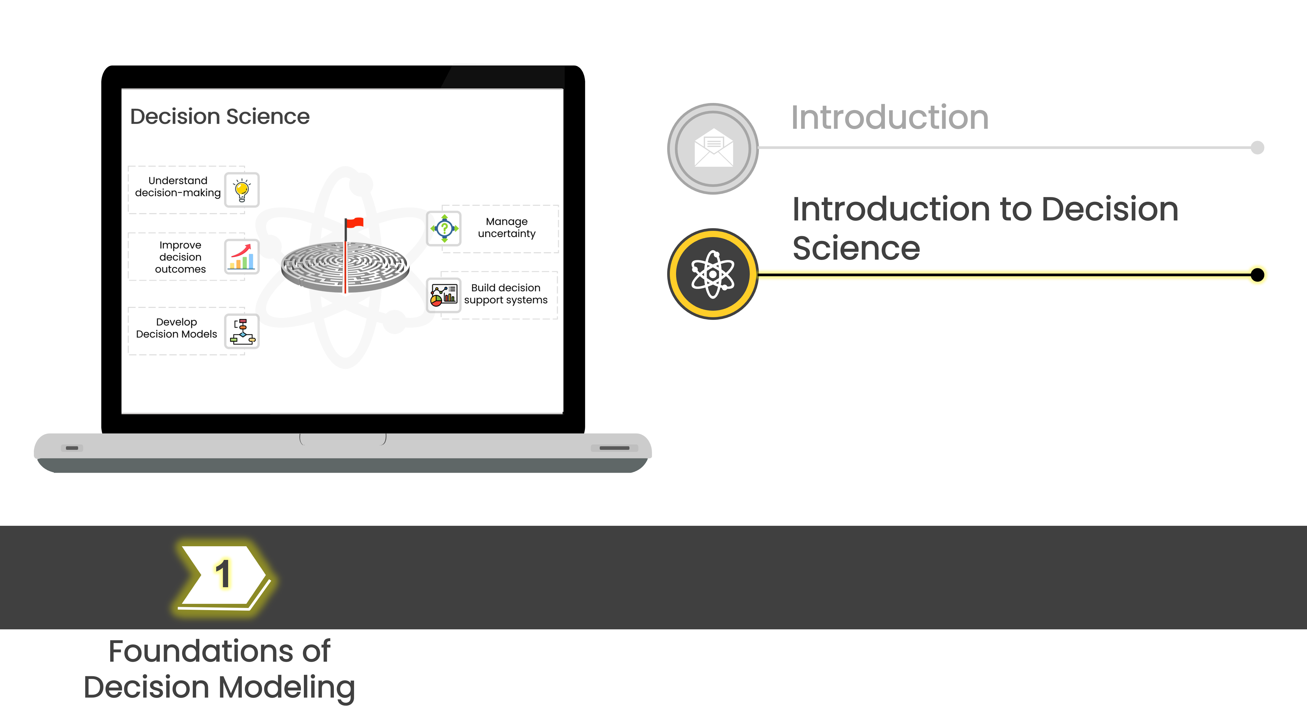 Image of a notebook and the decision science scope on the screen