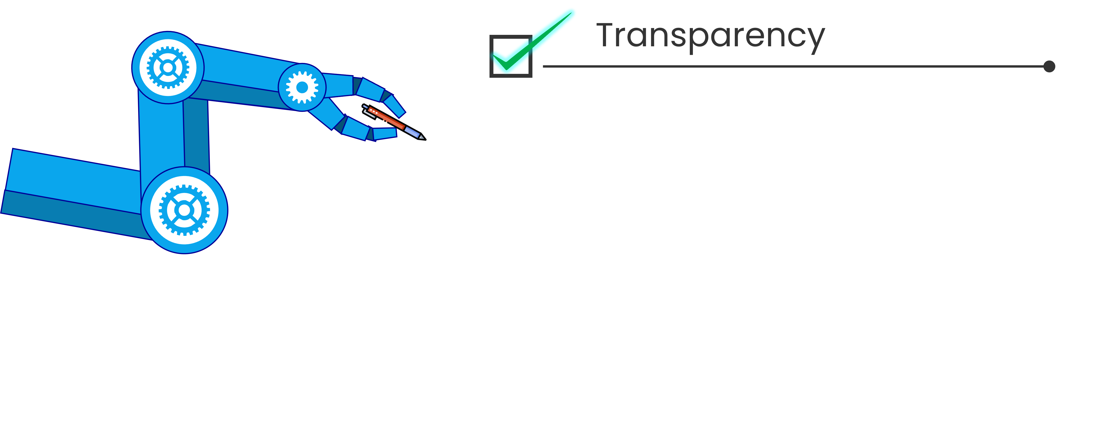 Image of a blue robotic arm holding a pen
