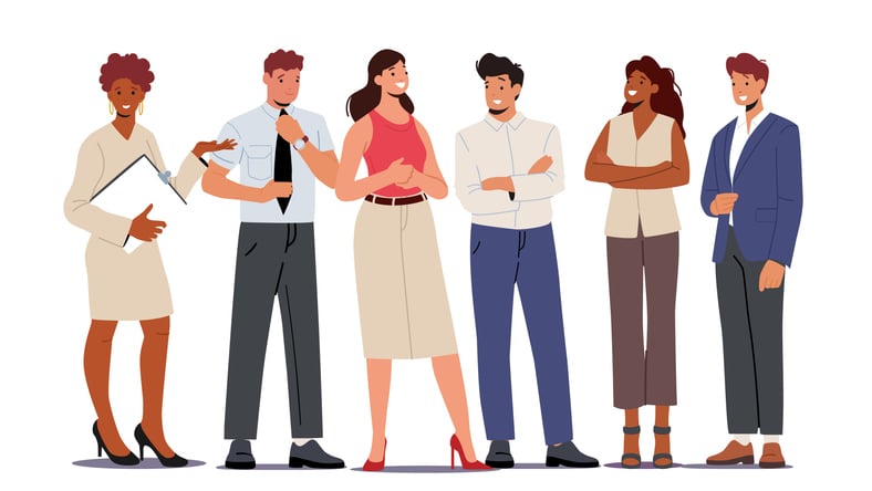 Cartoon image of business people smiling