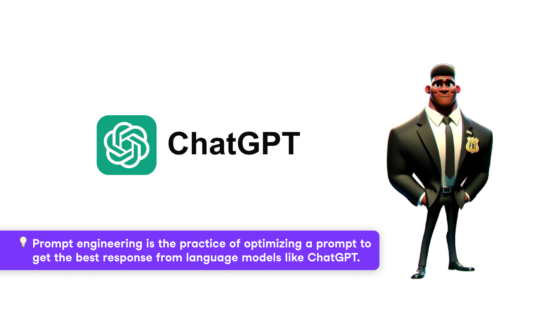 The image shows the ChatGPT logo and an FBI cartoon character