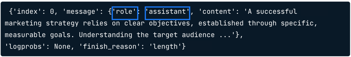 Response output with role highlighted