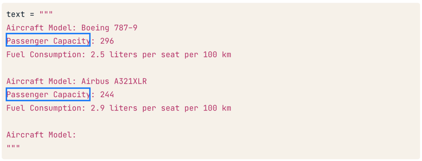 Prompt with 'passenger capacity' highlighted