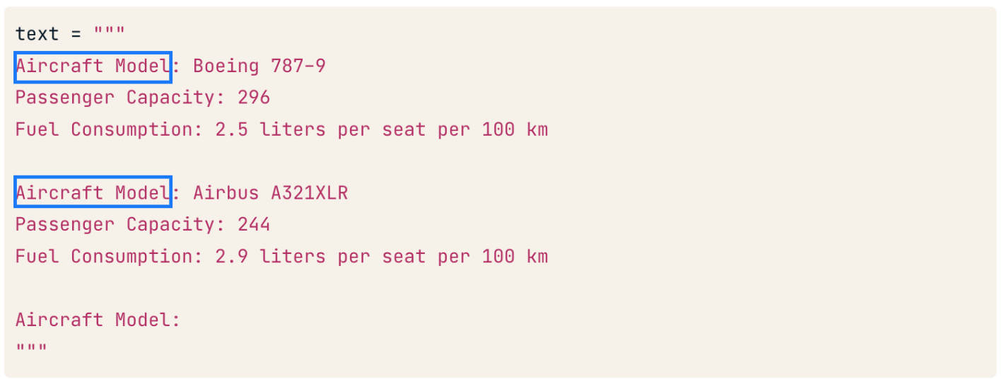Prompt with 'aircraft model' highlighted