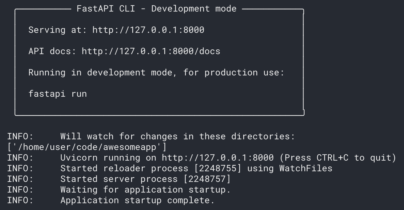 REPL showing FastAPI running