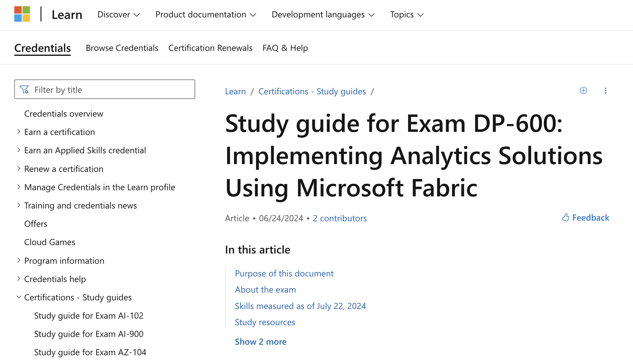 The start of the DP-600 study guide