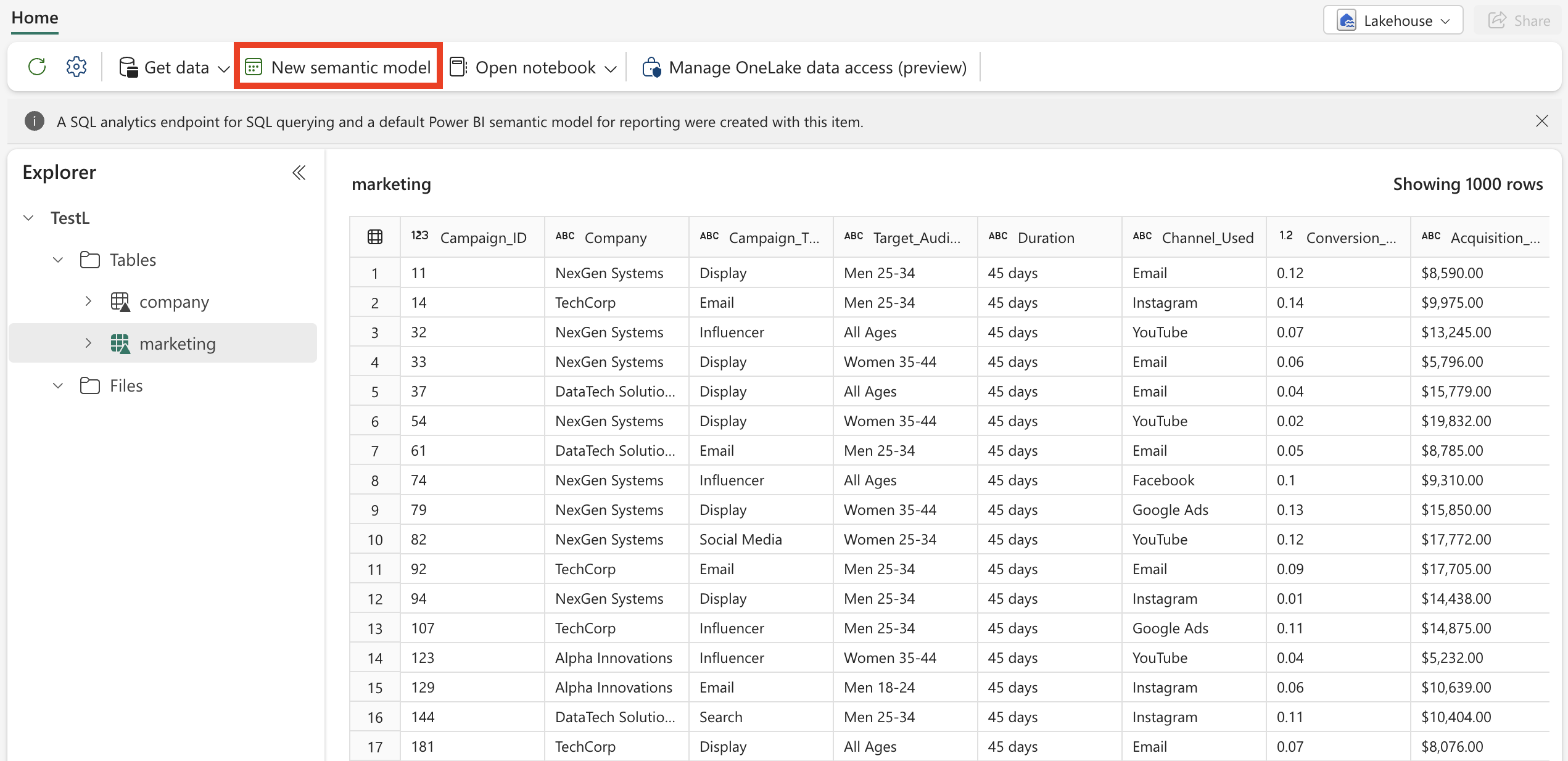 The interface to create a new semantic model