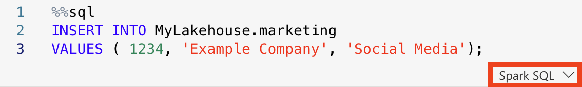 An example of a DML statement in a Spark SQL cell