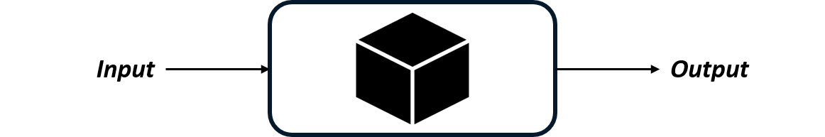 Image showing a closed black box system receiving an input and generating an output.