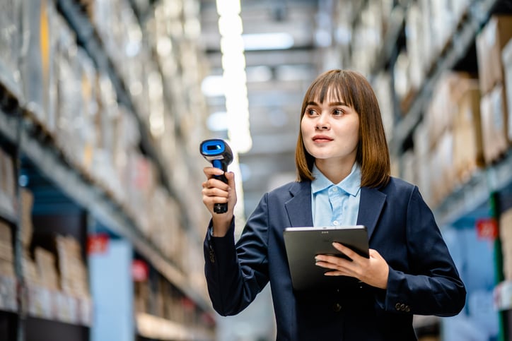 Image showing a woman inspecting products within a warehouse