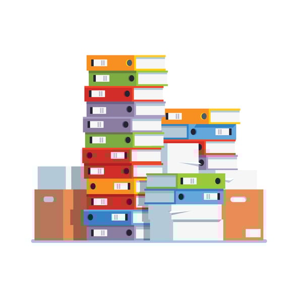 Cartoon image of stacks of files and folders