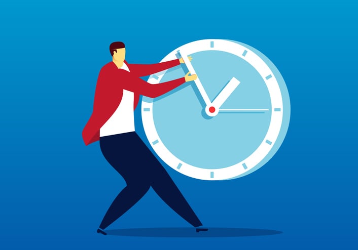 Cartoon image of a person turning back the hands on a clock