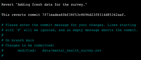 Text editor showing that the commit