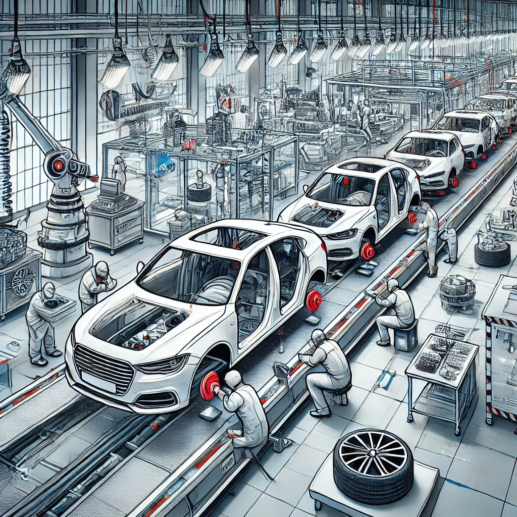 Car assembly line illustrating activities in a data pipeline