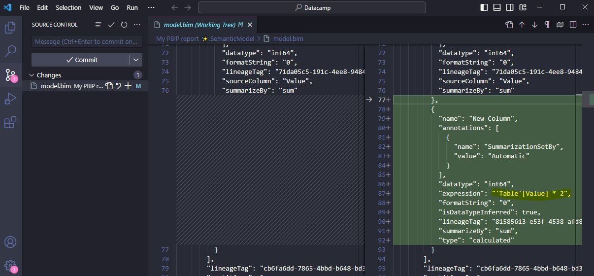 Visual diff available in version control