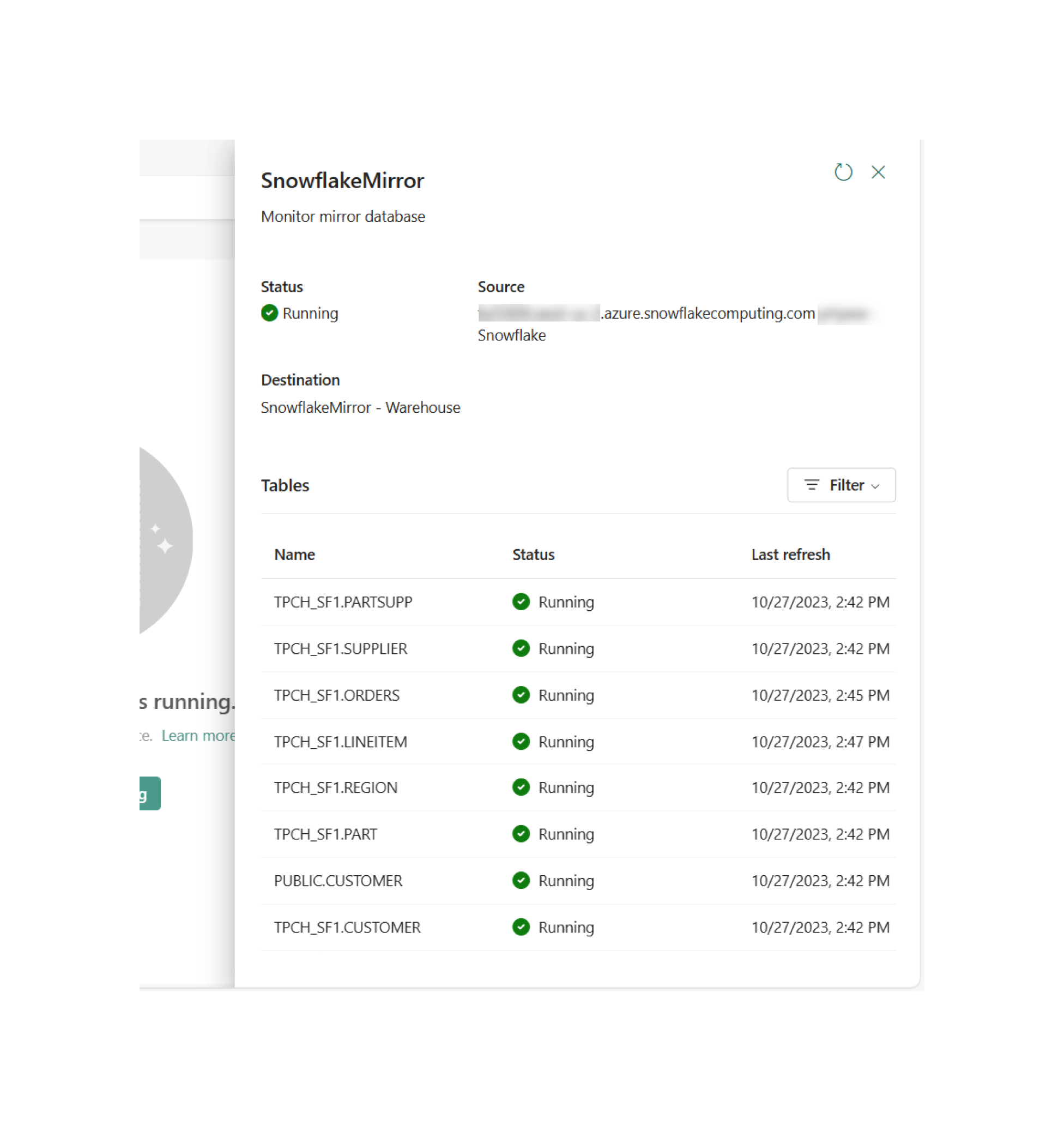 Mirroring panel in Azure