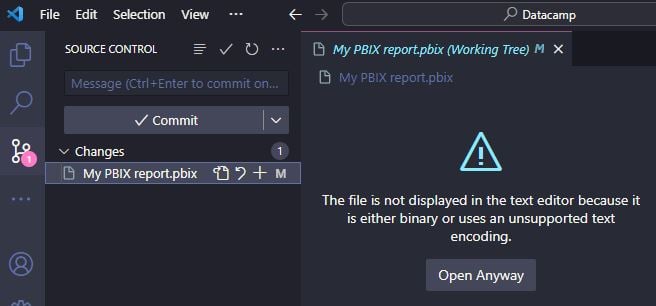 .pbix file with an error because git diff doesn't work
