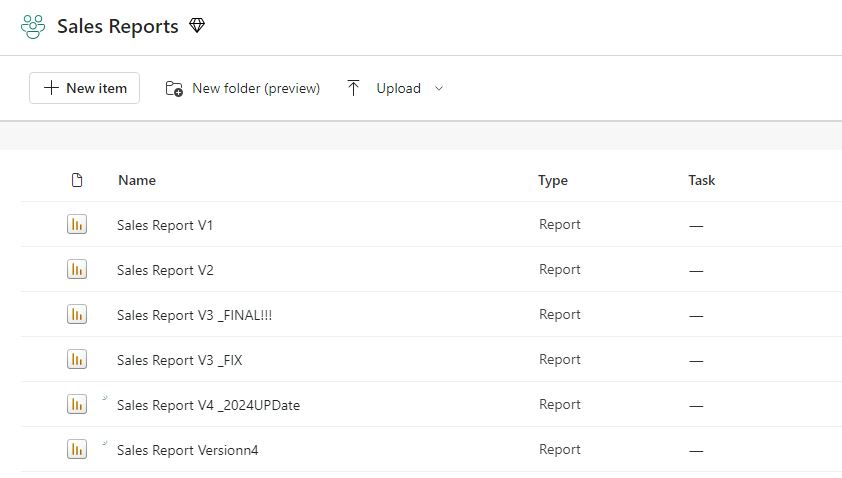 Workspace with multiple reports called V1, V2 etc