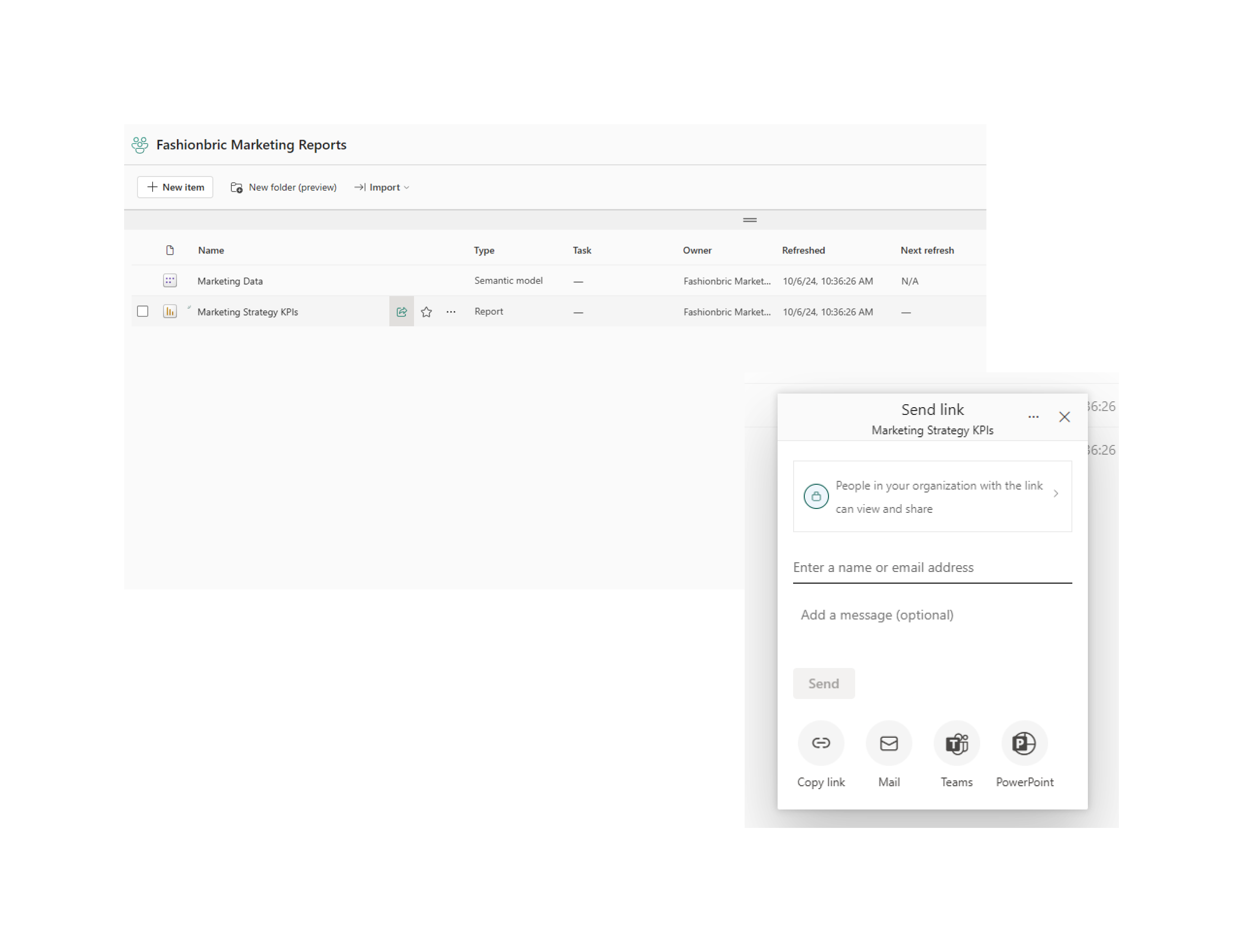Sharing pop-up in Fabric