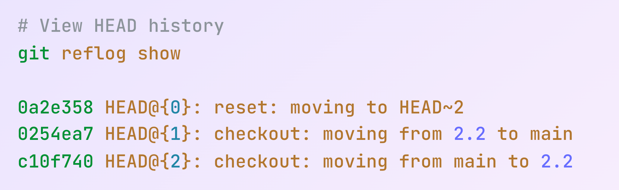 Example of reflog output in terminal