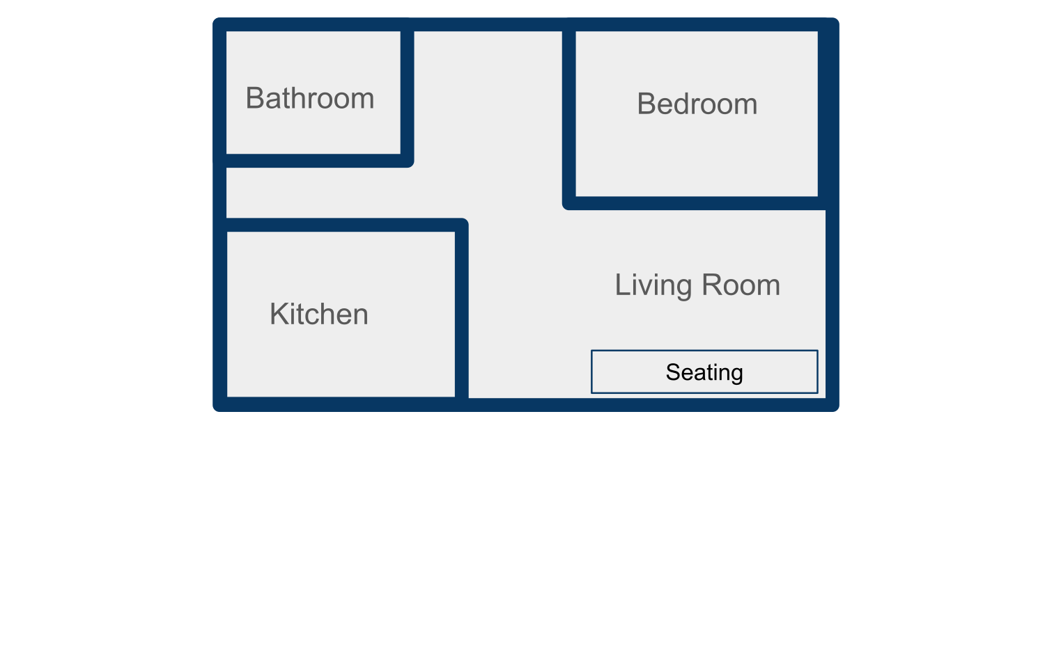 Rectangular floor plan of a studio apartment