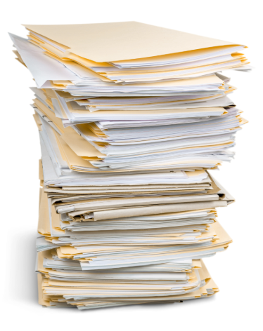 Tall stack of documents that need to be reviewed.