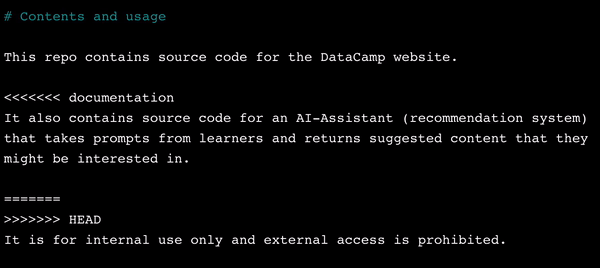 nano web editor deleting the Git syntax <<<<<<< documentation, =======, and >>>>>>> HEAD
