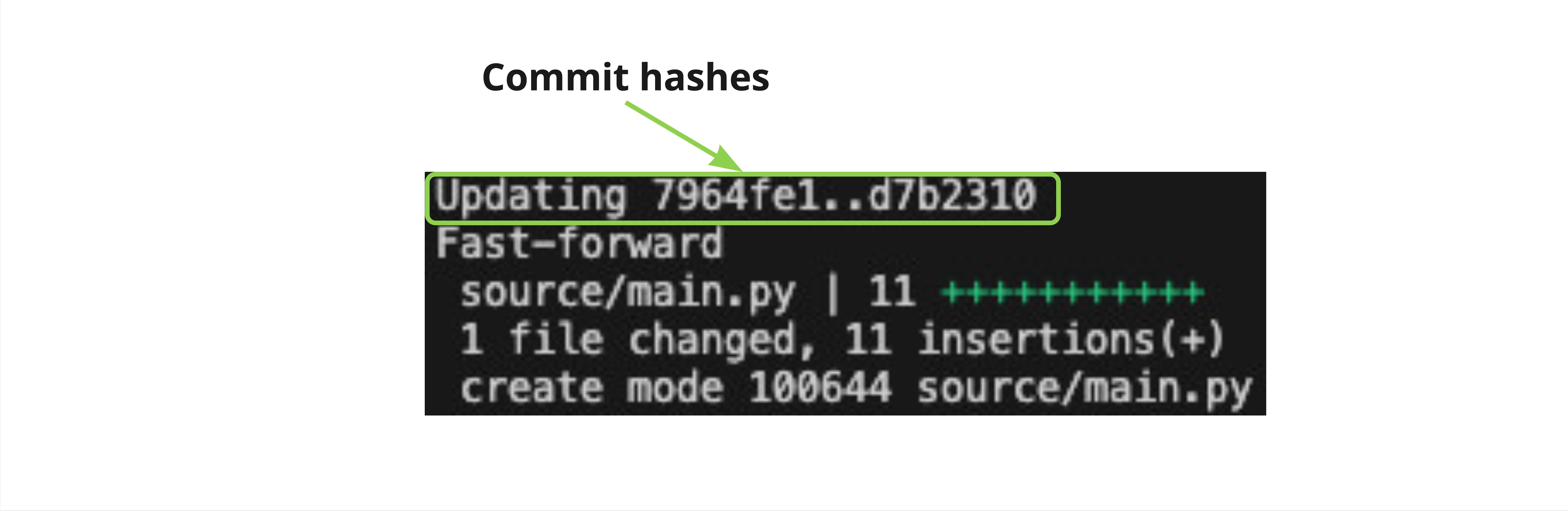 git_merge_output with a highlight on the commit hashes