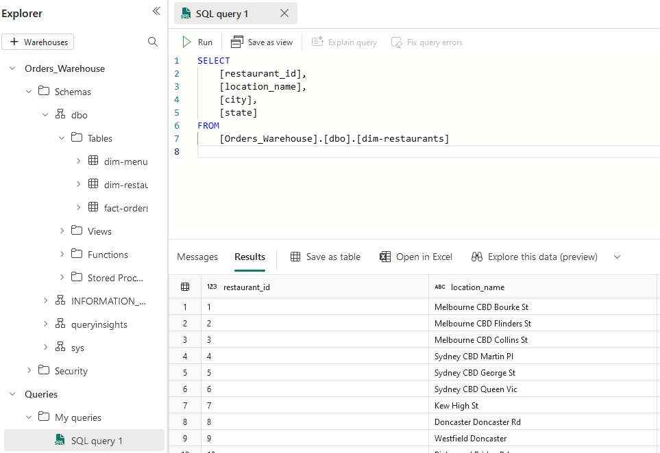 Screenshot of the SQL query editor showing a sample SELECT query