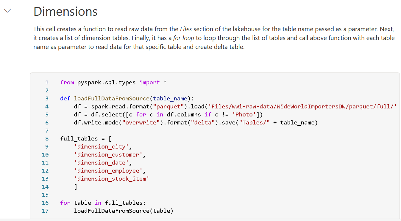 Screenshot of a Spark notebooks with some sample PySpark code