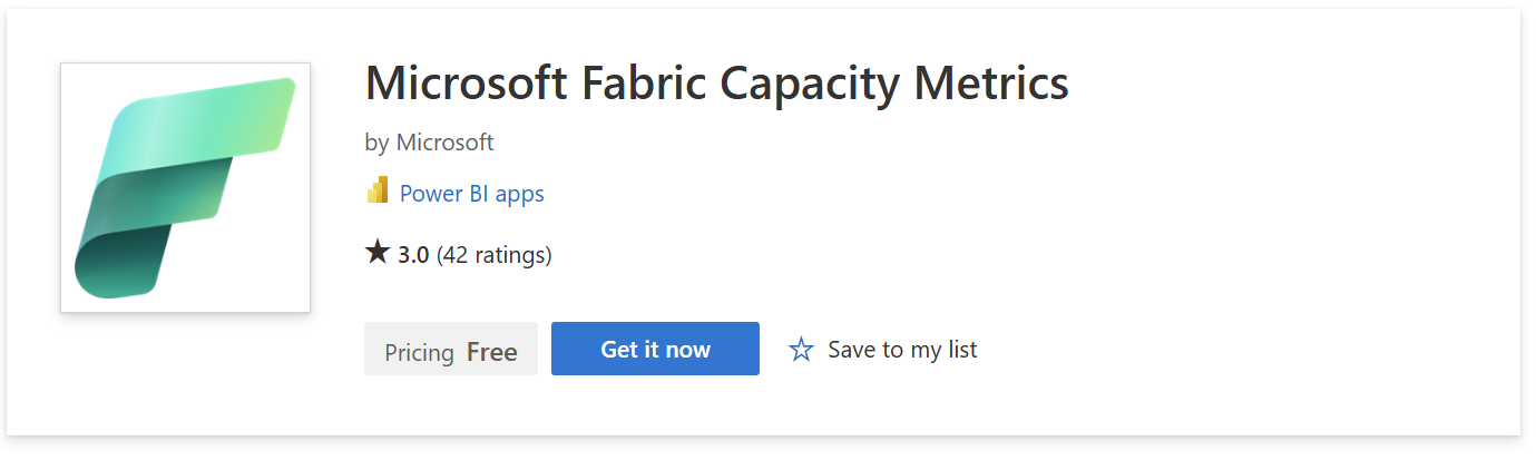 Screenshot of the download page for Microsoft Fabric Capacity Metrics app