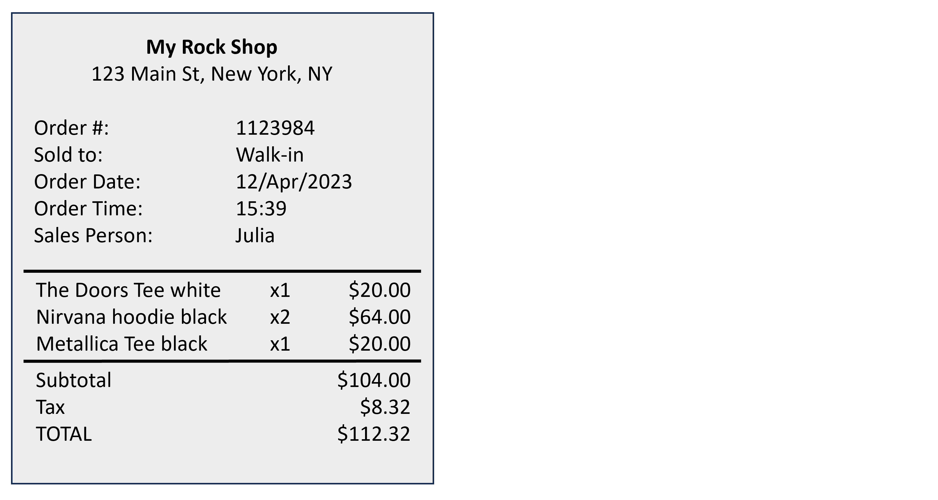 Image of a sales receipt from a retail store