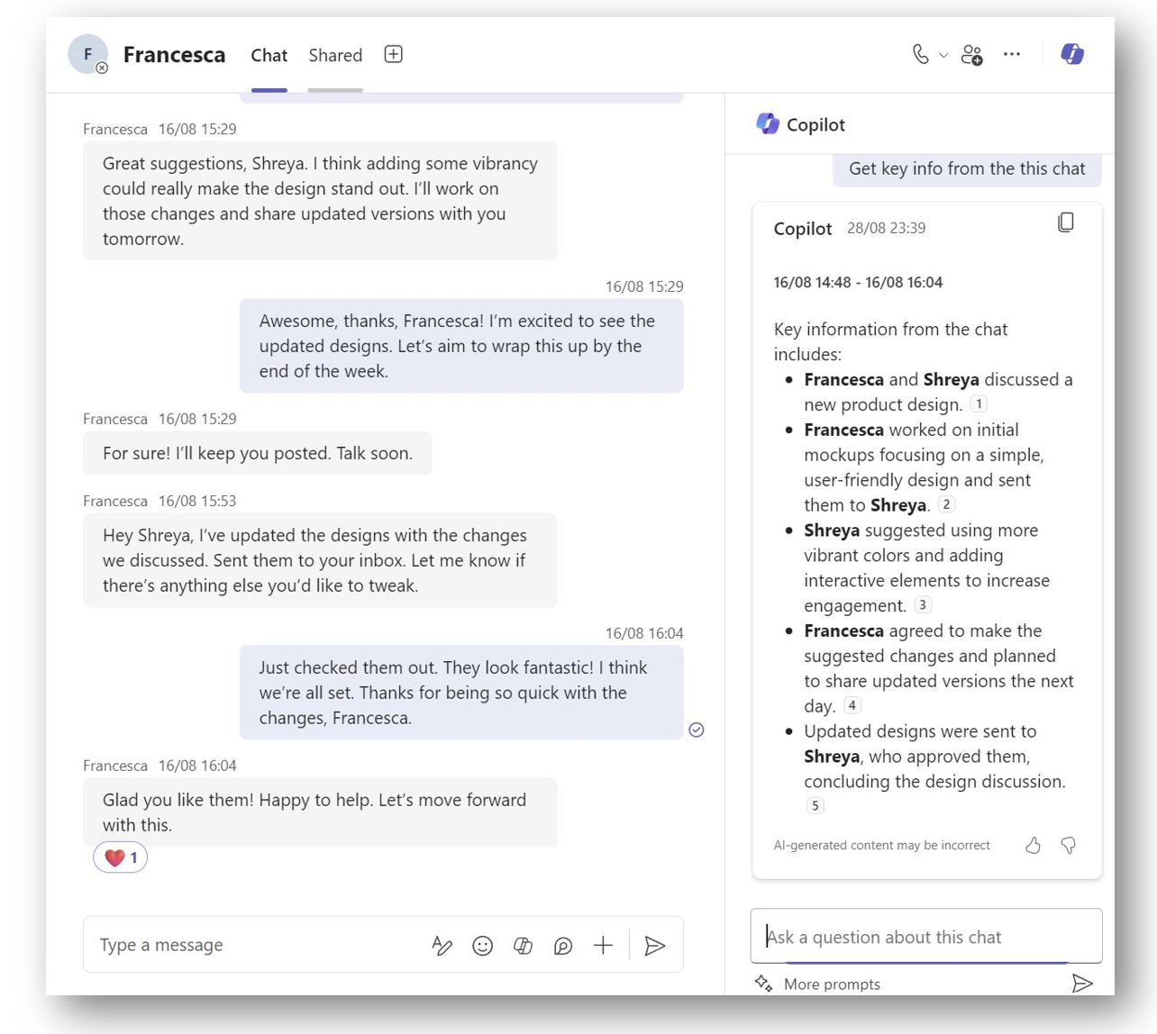 Copilot to get the key information from the chat.