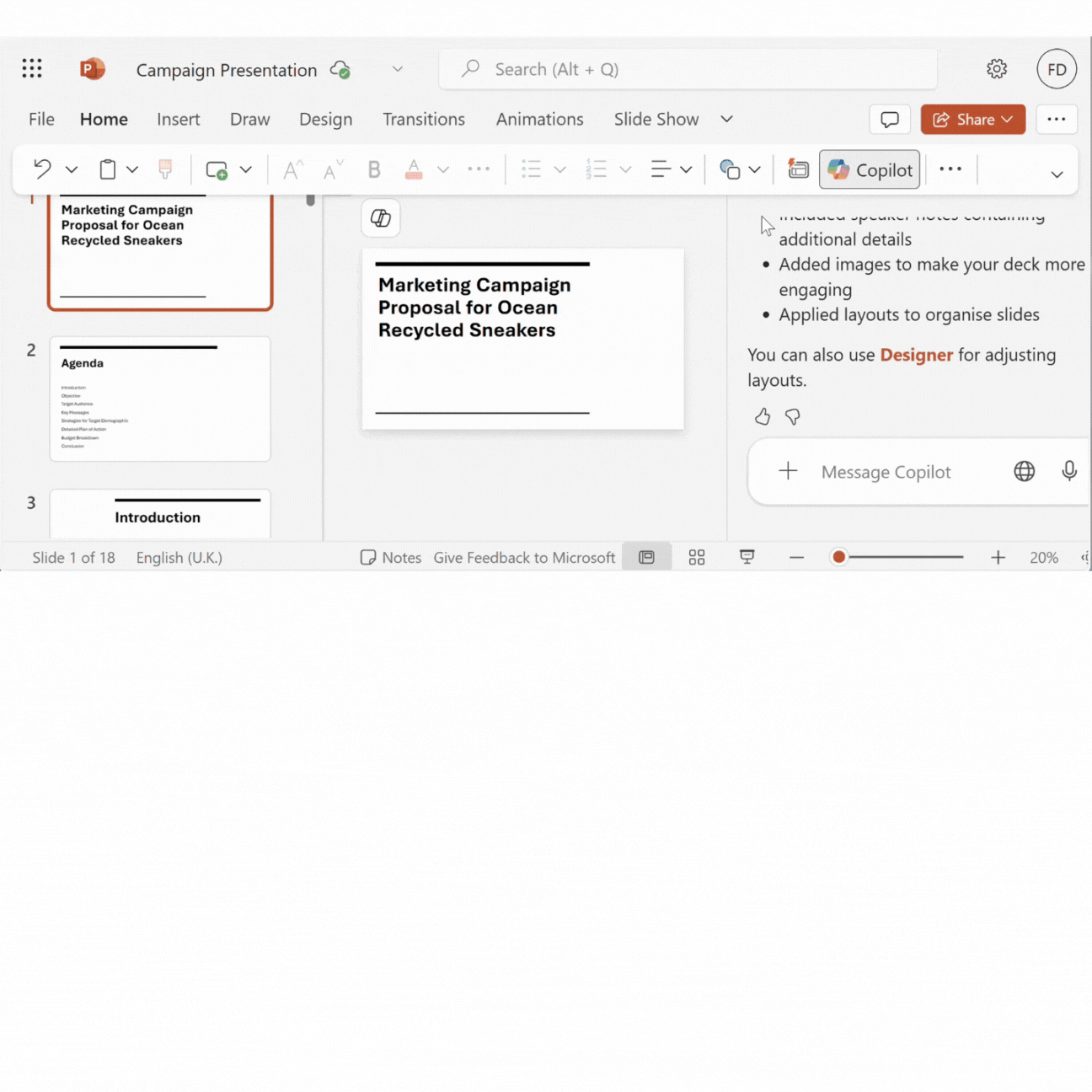 Designer producing different options to change the presentation's theme