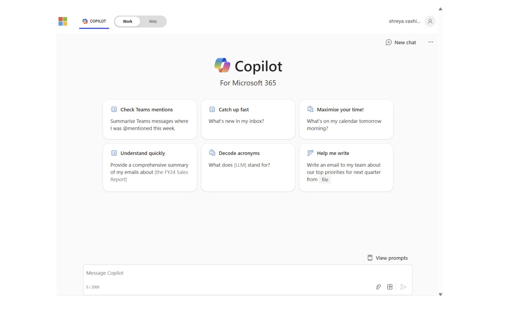 The homepage of Copilot for Microsoft 365.