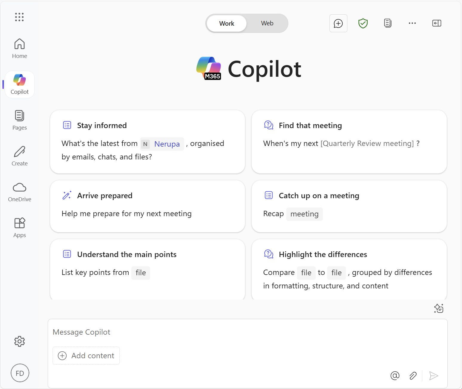 Copilot for work home page