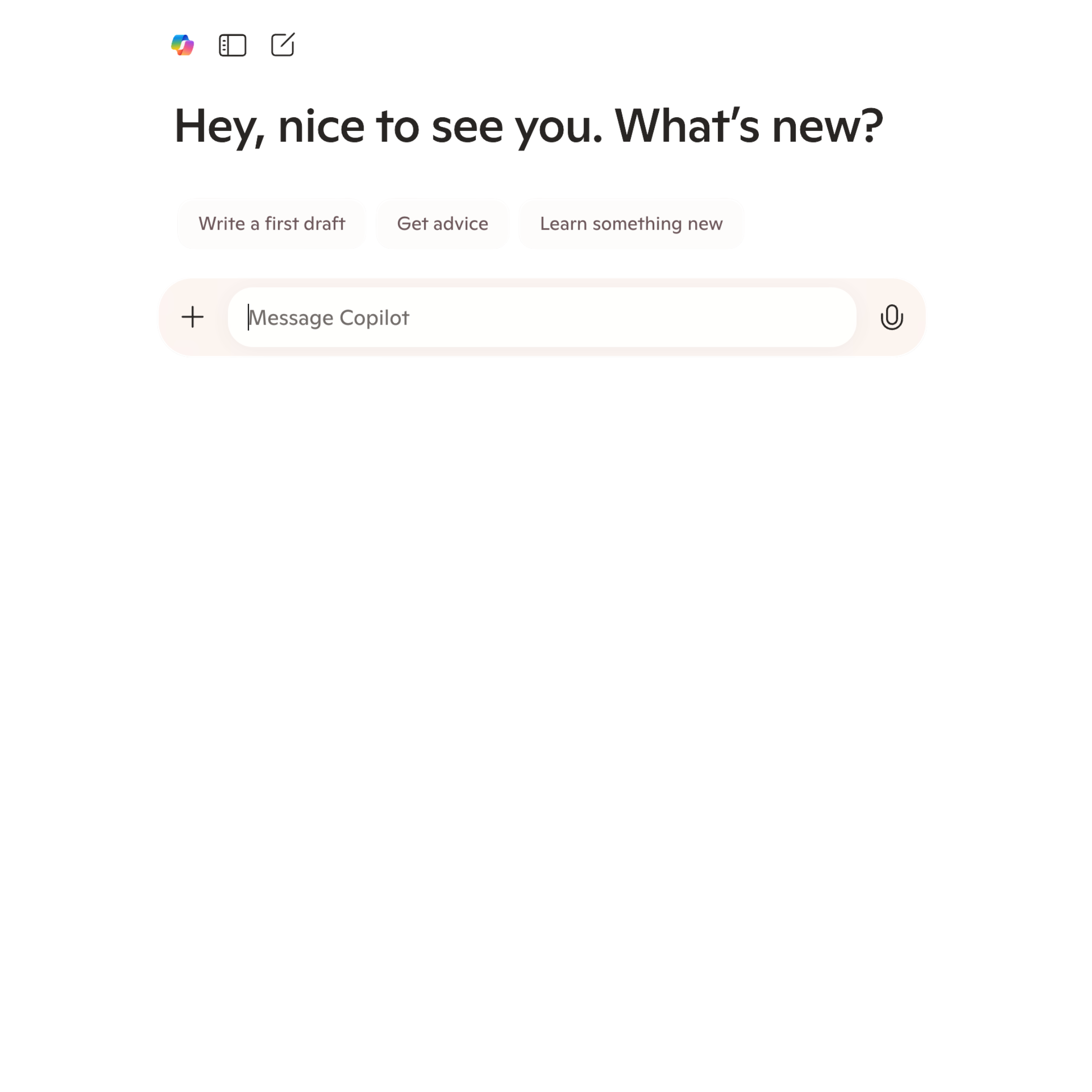 Copilot chat with a welcome message
