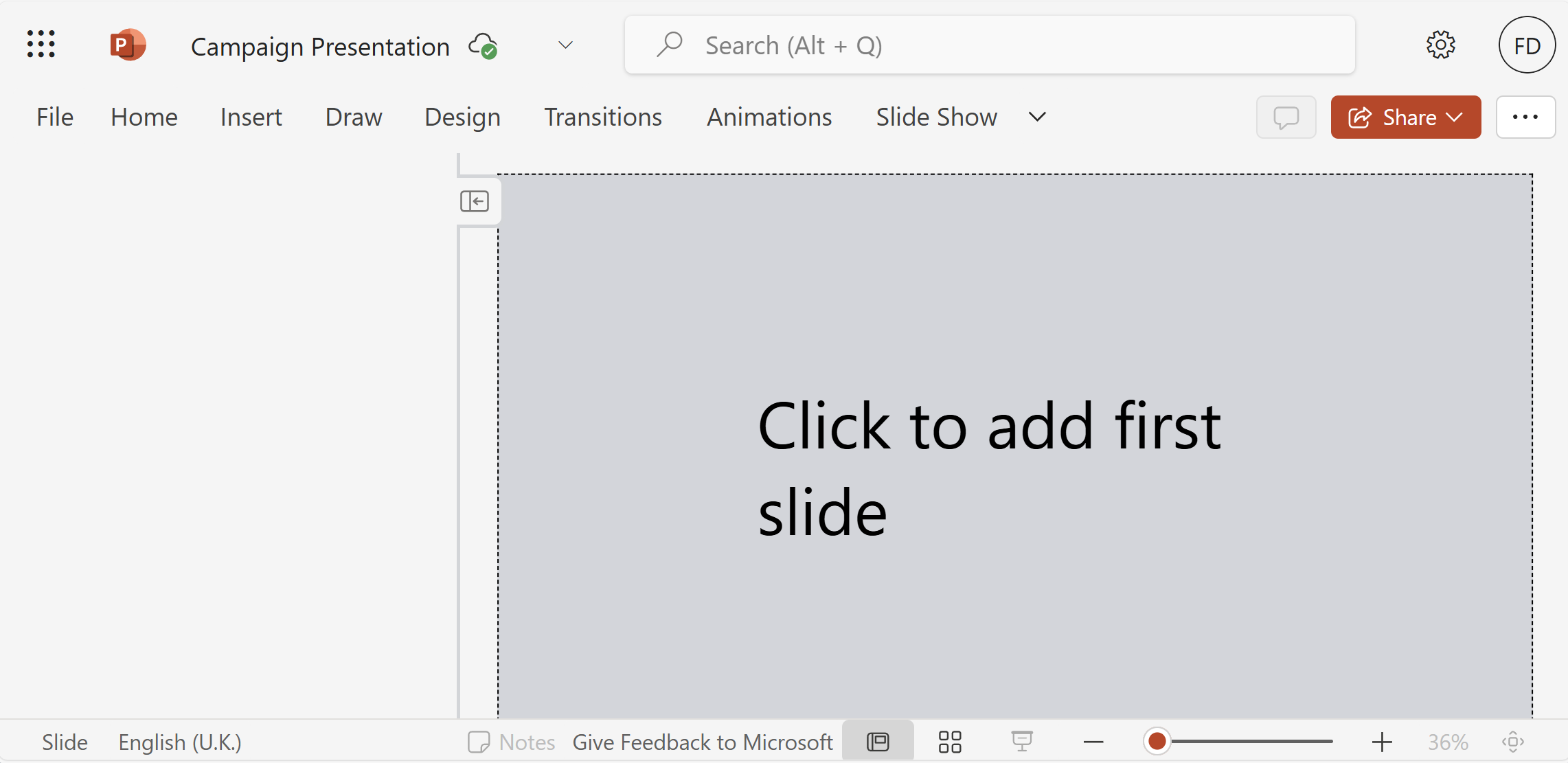 A screenshot of a blank PowerPoint document.