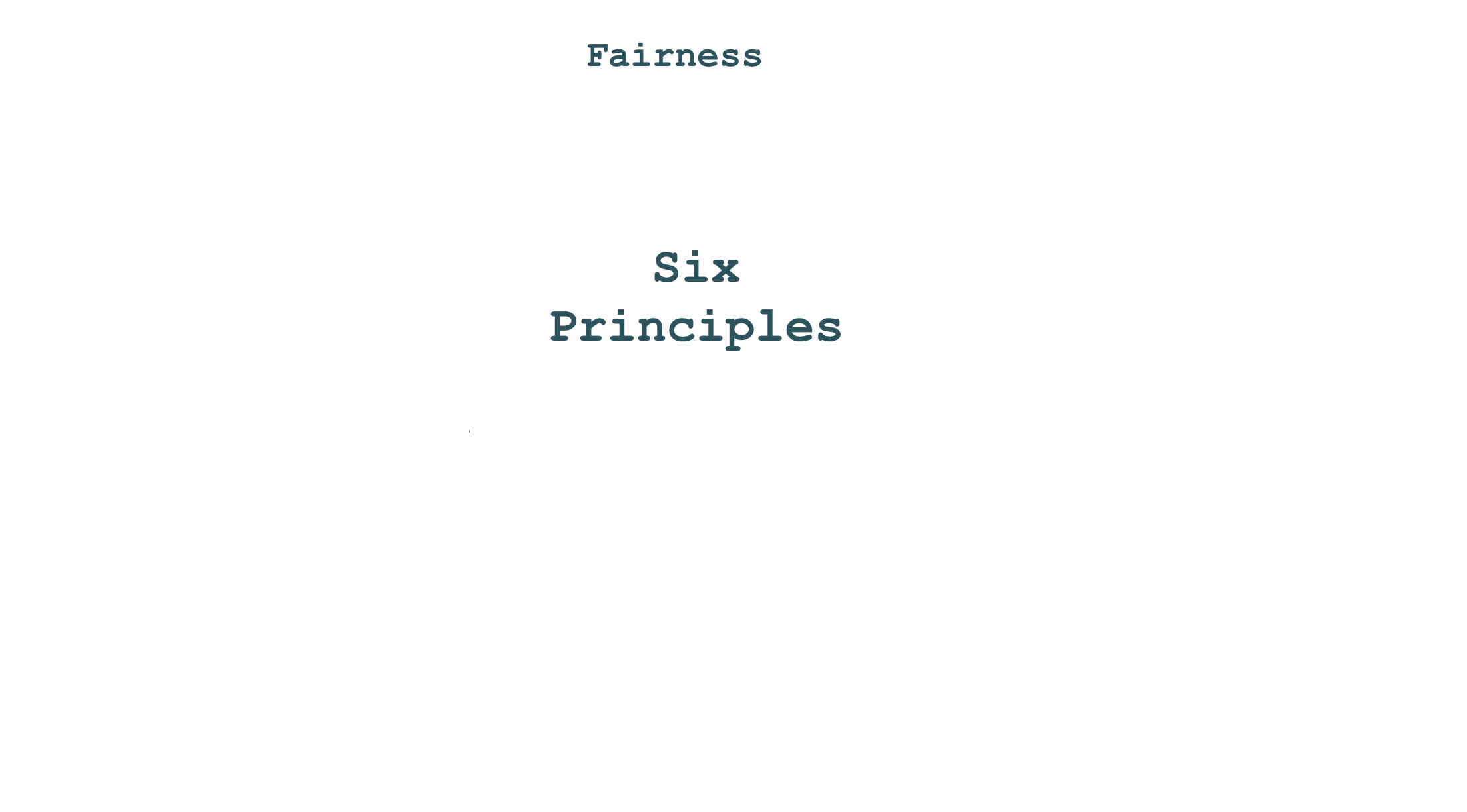 A text saying "six principles", surrounded by the terms indicating such principles: fairness