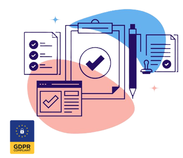 Multiple icons showing documents and the GDPR logo.