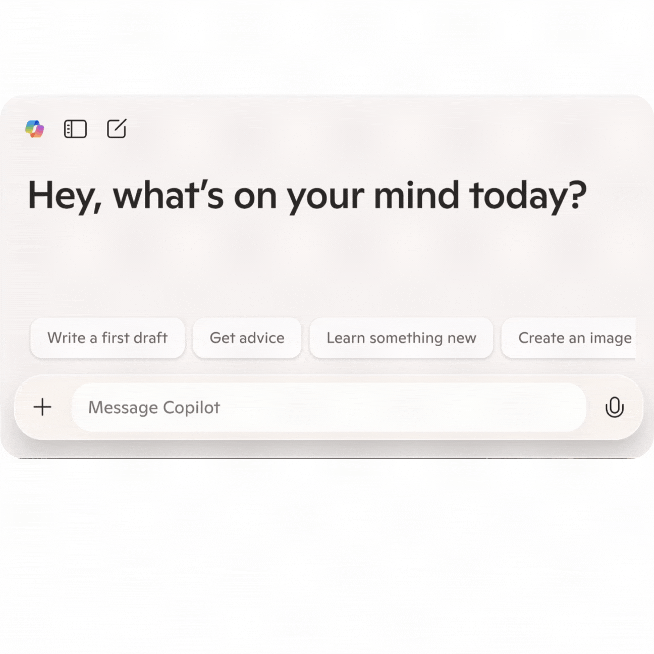 A GIF of copilot web interface with text in "What is Microsoft Copilot?" with an output.