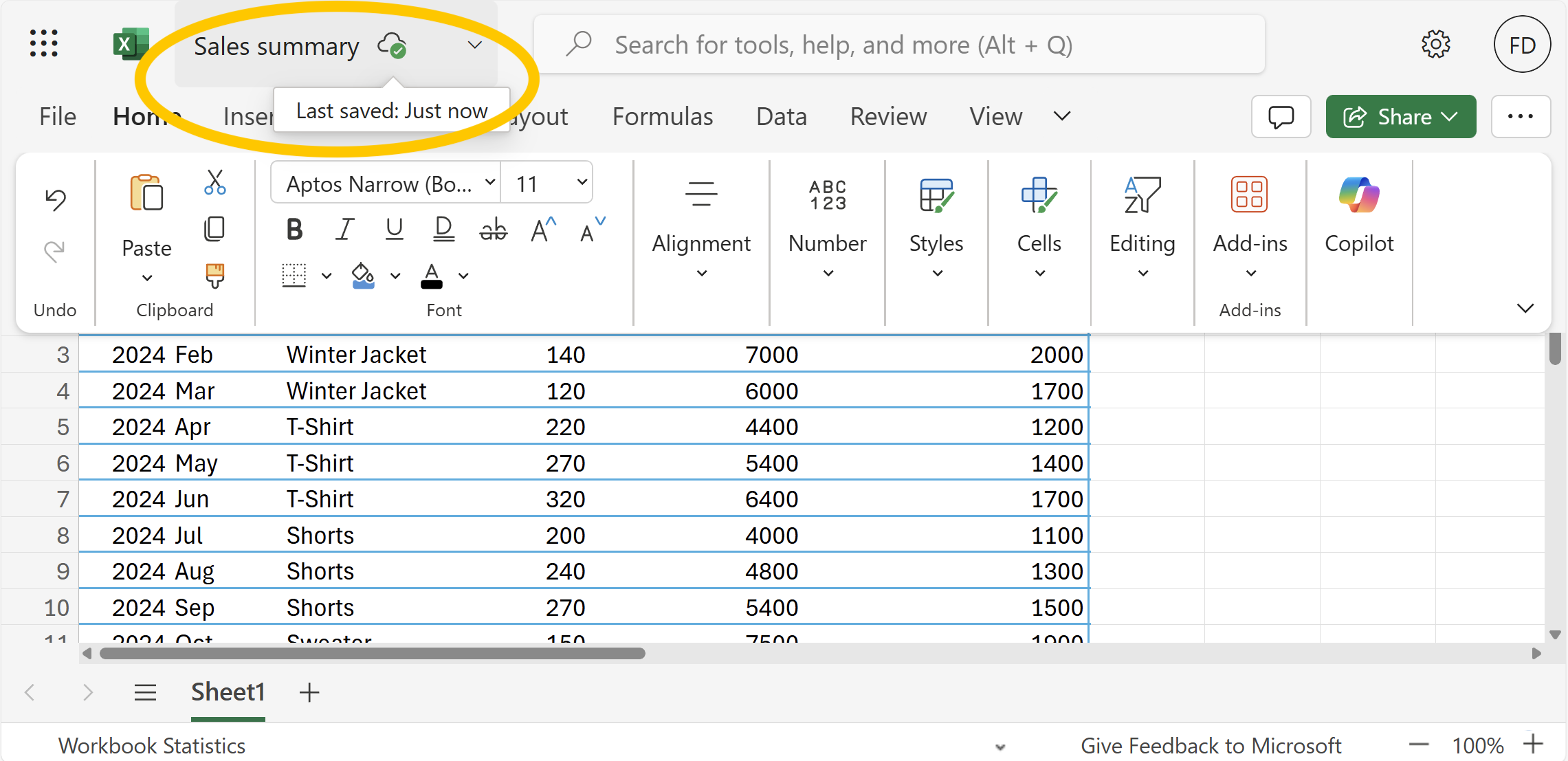 Screenshot of Excel worksheet with auto-save highlighted.